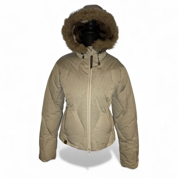 Salomon XS/P Women's Light Brown/grey fur Hooded Puffer Jacket, down - Picture 1 of 15